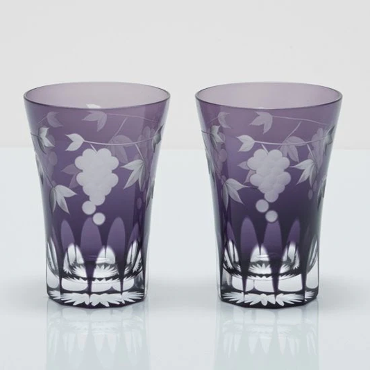 Edo Kiriko - Grape pattern tumbler pair