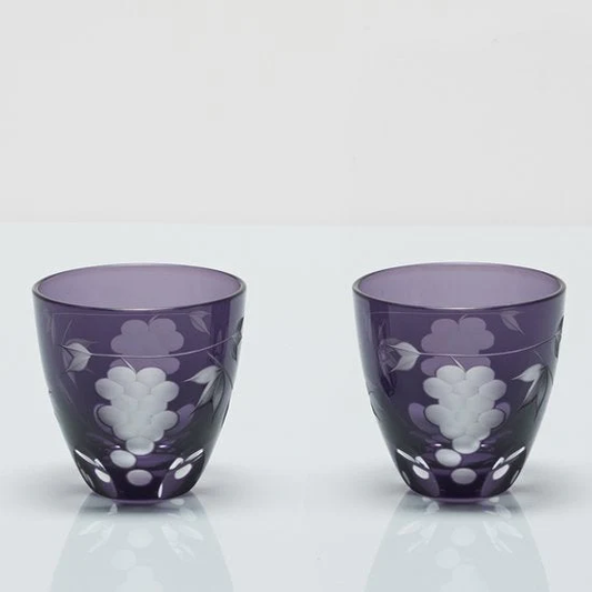 Edo Kiriko - Grape pattern, round shape pair