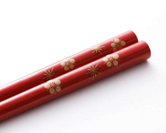 Wajimaya Zenni original chopsticks - (vermilion/red and white plum)