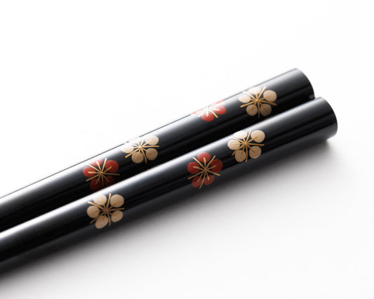 Wajimaya Zenni original chopsticks - (black/red and white plum)